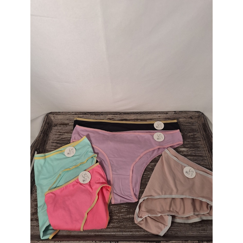 Womens 5 Pack Low Rise Panties Multicolor Contrast Trim Size XL New